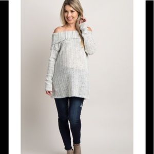 Grey Off-Shoulder Maternity Knit Sweater